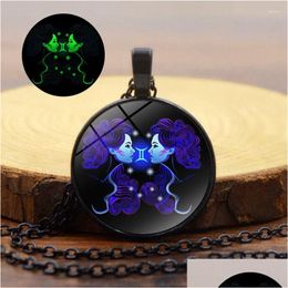 Pendant Necklaces Classic 12 Constellation Glass Dome Necklace Women Men Couple Jewellery Simple Black Chain Alloy Glow In The Dhgarden Dh2Yw