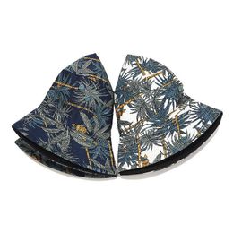 Berets 2023 Two Side Reversible Coconut Tree Bucket Hat Unisex Printing Hip Hop For Women Men Panama Cap Summer Fisherman