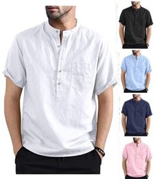 Men's Casual Shirts ICCLEK Summer Men Short-sleeved Shirt Linen Cotton Solid Color Sports Button Up Chest Pocket Design Business Style