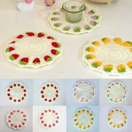 Mats Pads Strawberry Yarn Insulation Cup Pad Woven Love Round Tableware Placemats Dish Table Mat Drinking Coasters Desktop Decorations Z0502