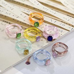 Band Rings NEW Trend Colourful Women's Resin Mood Vintage Simple Acrylic With Rhinestone Geometric Hip Hop Plastic Jewellery Y23