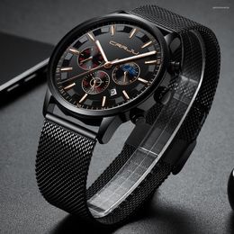 Wristwatches CRRJU Men Watches Top Quartz Clock Chronograph Fashion Mesh Steel Watch Waterproof Sport Mens Orologio Uomo