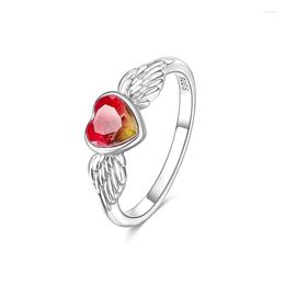 Cluster Rings Silver For Women Original 925 Sterling Heart-Shaped Guard Lucky Geometric Cubic Heart Ruby Fashion Jewellery