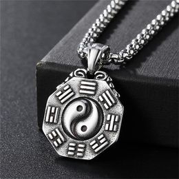 Pendant Necklaces Elfasio Yin Yang Symbol Chinese Feng Shui Amulet Stainless Steel Necklace With Chain