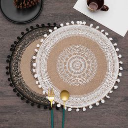 Mats Pads 30 Floral ROUND Cotton and linen Placemat For Dining Table Mat For Coffee Tables Tableware Plates Kitchen Accessories Home Decor Z0502