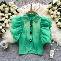 Women's Blouses Fashion Sweet Thin Shirt Women Summer 2023 Lapel Short Sleeve Single-breasted Western-style Blouse Tops Mujer K516