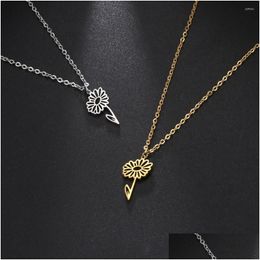 Pendant Necklaces Stainless Steel Choker Month Birth Flower Necklace Snowdrop Daisy Rose 2023 Jewellery Birthday Gift Drop Deli Dhgarden Dhnps