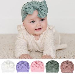 Hats Children's Hat Baby Cap Solid Colour Breathable Pullover Bow Knot Warm Turban Headband Girls Kids Hair Accessories