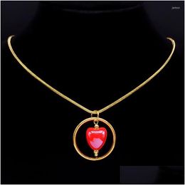 Pendant Necklaces Love Red Heart Shape Ceramic Necklace Stainless Steel Chain Lover Gift Jewellery Bijoux Acier Inoxidable Fem Dhgarden Dhthf