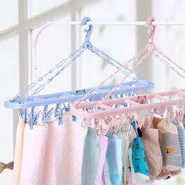 Organisation Multifunction 20 Clamps Clothes Hanger Underwear Clothespin Sock Rack Drying Holder With Hook Household Accessories