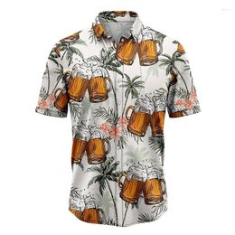 Men's Casual Shirts Men's Hawaiian Shirt 3d Print Beer Short-sleeved Beach Tshirt Top Party Vintage Style For Men Women