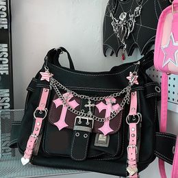 Evening Bags Millennium Subculture Large Capacity Tote Gothic Harajuku Y2k Punk Woman Write Card One Shoulder Handbag Spicy Girl Bag 230428