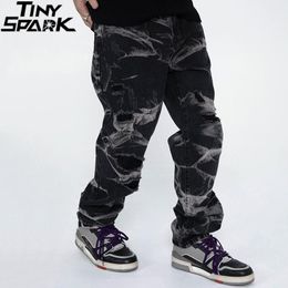 Pants 2022 Men Denim Pants Hip Hop Streetwear Ripped Holes Pants Harajuku Cotton Casual Joggers Jeans Trousers Harem Pants Black Blue