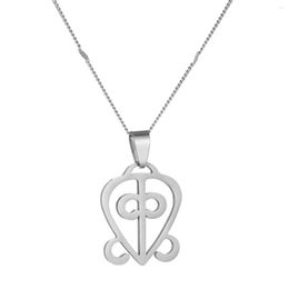 Pendant Necklaces Silver Color Stainless Steel African Adinkra Symbol Necklace ODO NNYEW FIE KWAN Love Powerful Heart Chain Jewelry