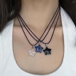 Pendant Necklaces Lacteo Multicolour Glass Star Necklace Women 2023 Jewellery Transparent Pentagram Charm Choker Roep Chain Party Trendy