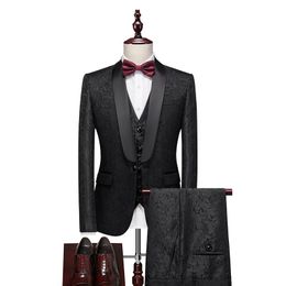 Men's Suits & Blazers Mens 3 Piece Latest Coat Pant Designs Tuxedo Burgundy Lapel Party Dress Groom Suit Men For Wedding Blazer Jacket