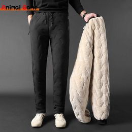 Pants Warm Pants Male Water Proof Thermal Trousers Winter Plus Size Zip Pockets Thicken Fleece Sweatpants Men Jogger Black Work 7XL