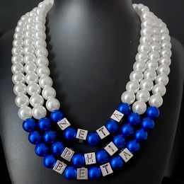 Chokers american black women society ZETA PHI BETA sorority blue multilayered imitation pearl bead necklace choker 230503