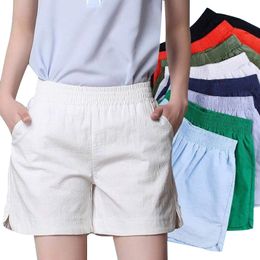 Women's Shorts Plus Size 4XL Summer Women Cotton Linen Shorts Elastic High Waist Candy Colour Wide Leg Shorts 230504