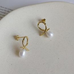 Stud Earrings 925 Sterling Silver Jewelry Small Shell Pearl Beads Gold Hammered Stackable Women Knot