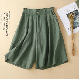 Women's Shorts Cotton and linen wide-leg shorts women's summer Korean version fashion literary retro high waist casual five-point shorts 230504