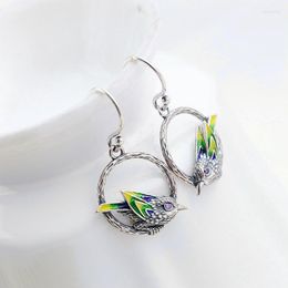 Dangle Earrings Authentic 925 Sterling Silver Earring Ethnic Retro Enamel Birdie Trendy Creative Women Jewelry Gift