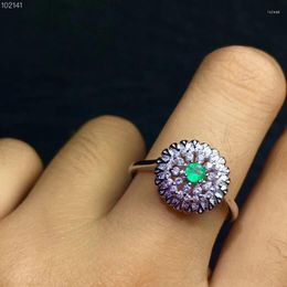 Cluster Rings Natural Emerald Ring Simple Style Shop Promotion 925 Silver