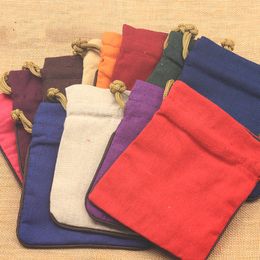 Custom Small Drawstring Cotton Cloth Jewellery Pouches Wholesale Plain Linen Bracelet Gift Bags 50pcs/lot