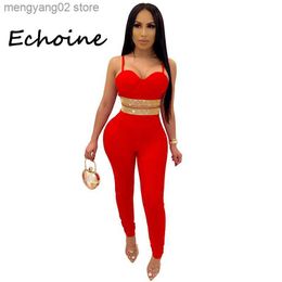 Women's Two Piece Pants Sexy Off Shoulder Suit Diamond Pullover Strapless Bodycon Outfit Tracksuit Party Night Clubwear Set T230504