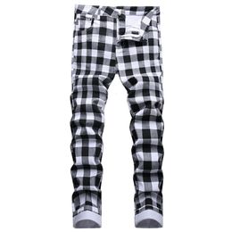 Men's Jeans Men's Black and White Plaid Printed Jeans Fashion Cheque Digital Print Slim Straight Pants Stretch Trousers 230503