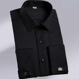 Men's Dress Shirts Quality Men's Dress Shirts French Cuff Long Sleeved Business Casual Slim Fit Solid Color French Cufflinks Shirts Tuxedo Shirt P230427