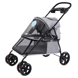 Carriers Four Wheel Small Pet Stroller Carrier for Little Dog and Cats Super Light and Breathable Oxford Pet Strollers Bearing 15KG