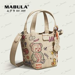 Evening Bags Unique Cartoon Graffiti Women Shoulder Bags Small Bucket Totes Top Handle Handbag Cute Bear Pattern Crossbody Bag T230504
