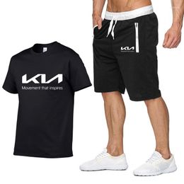 Men's Tracksuits Summer Men's Suit KIA Motors Printed Fashion Casual Sportswear Mans Short Sleeve Cotton T-shirt Shorts 2-piece Set