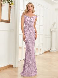 Party Dresses XUIBOL Elegant V Neck Pink Sequin Evening Dress Women Sleeveless Party Maxi Dress Long Luxury Formal Prom Gown 230504