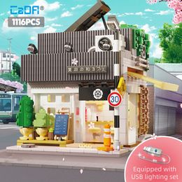 Blocks 1116Pcs Cada LED City Japanese Style Summer Restaurant Coffee House Building Friends Light Shop Bricks Toys For Kids Gift 230504