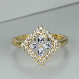 Band Rings Tren Hollow Square Engagement Ring Gold Color Wedding Ring White Zircon Cross Flower Opening Rings For Women Neat Jewelry