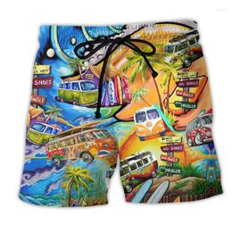 Men's Shorts Men's Surf Swim Drawstring Mesh Lining Elasticated Waistband Hippie Bus Graphic Print Quick Dry Casual Day