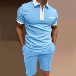 Men's Tracksuits Mens Shorts Set 2023 Summer Patchwork Tracksuit Fashion Solid Colour 2 Piece Sets Men Casual Zipper T Shirt Short Sleeve