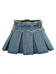 Skirts HOUZHOU Streetwear Pleated Skirt Denim Women Sexy Y2k Mini Skirt Summer Chic High Waist Korean Fashion Slim Aesthetic Harajuku 230504