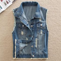 Waistcoats Short Denim Vest Jacket Women's Spring Autumn Vintage Slim Sleeveless Coat Plus size 5XL Allmatch Casual Jeans Waistcoat Tops