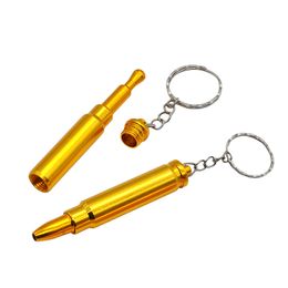 Bullet Shape Metal Snuff Snorter Sniffer Pipe Tobacco Pipes Cigarette Dispenser Mini Sniff Metal Tube Nasal Aluminium alloy Bottle Rocket Spoon 72MM Key Chain