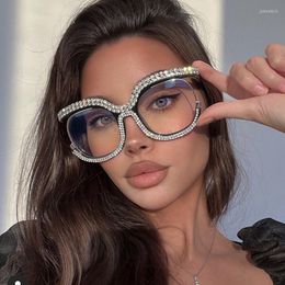 Sunglasses Mosengkw Diamond Oversized Clear Lens Eyeglasses Women Luxury Anti Blue Light Eyewear