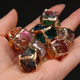 Natural stone mixed color crystal gold edge pendant 25x25mm square glass melon seed buckle pendant DIY jewelry accessories Women Girls Best Gifts hipl828