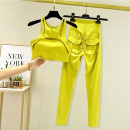 Womens Two Piece Pants Tracksuit Leggings Yoga Set With Pocket High Waist Sportswear Bra Fitness Workout Cycling Sports Suit Gym Outfit Clothes 230504