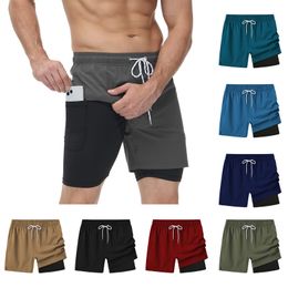 Men's Shorts Summer Men's Running Shorts Fitness Gym Training 2 in 1 Sports Double Deck Shorts Male Swimsuits Surf Beach Swim Sports Pants 230503