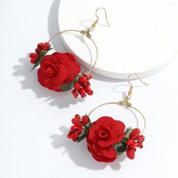 Dangle Earrings Dvacaman 2023 Trendy Simple Long Fabric Flower Drop For Women Girls Boho Colourful Rose Cute Jewellery