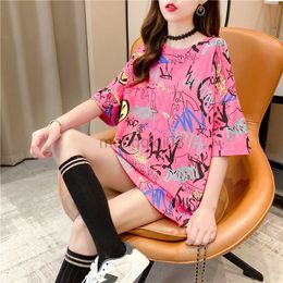 Women's T-Shirt Hot Elegant Korean Style T-Shirts For Women Loose Short Sleeve Round Neck Printed Ladies Tee Oversize Clothes NS4605 Y23