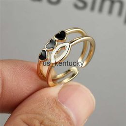 Band Rings Fashion White Lips Double Layer Opening Ring Antique Heart Stone Ring Dainty Gold Color Wedding Rings For Women Bride Gift