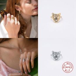 Cluster Rings Aide 925 Sterling Silver Leopard Head Open Ring For Women Men Resizable Brand Fashion Birthday Party Korean Jewellery GiftCluste